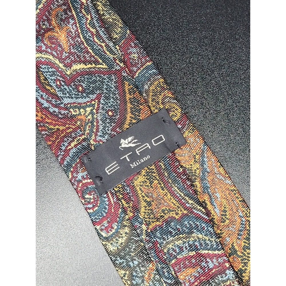 Etro Milano Tie Multicolor Paisley 100% Silk Made in Italy 3.75in